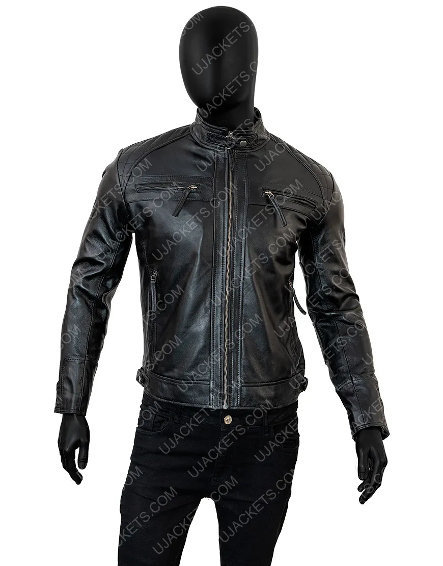 Cafe Racer Vintage Leather Jacket | Black Quilted Biker Jacket | ujackets